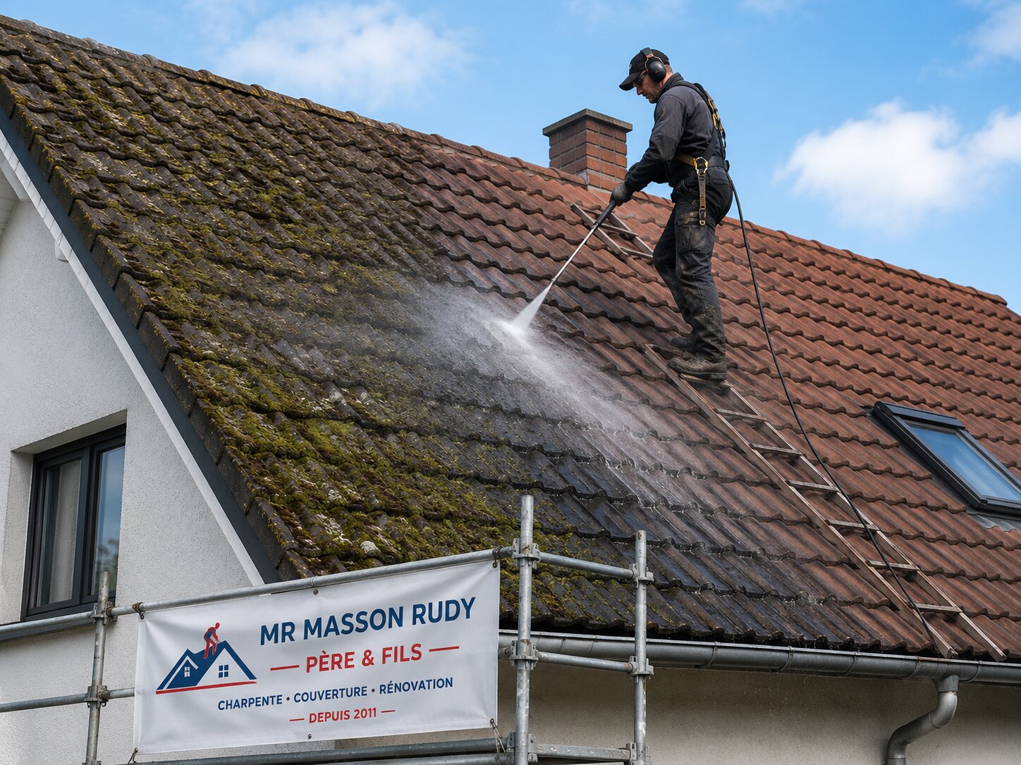 Photo professionnelle illustrant le service Démoussage toiture à Lille et dans les Hauts-de-France